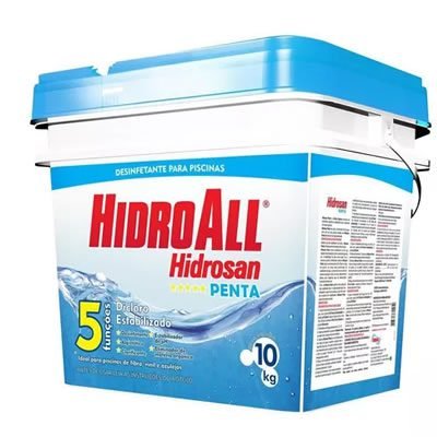 Cloro granulado Hidroall Hidrosan Penta balde 10kg desinfetante 5 em 1 para piscina